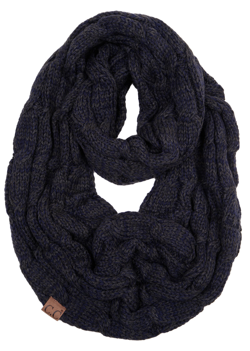 C.C. Cable Knit Infinity Scarf - 2 Tone