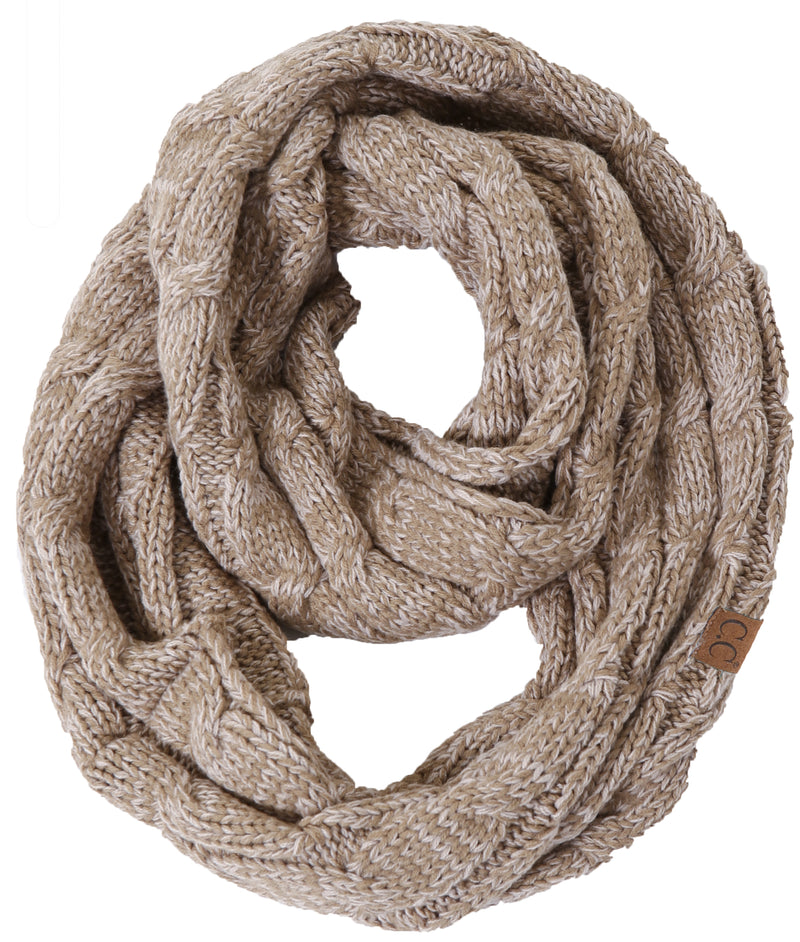 C.C. Cable Knit Infinity Scarf - 2 Tone