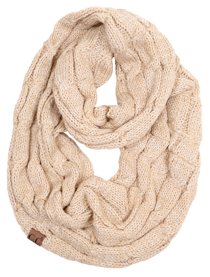 C.C. Cable Knit Infinity Scarf - 2 Tone