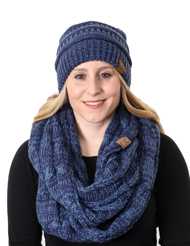 C.C Classic Fit Beanie Bundled With Matching Infinity Scarf - Blue/Denim #19