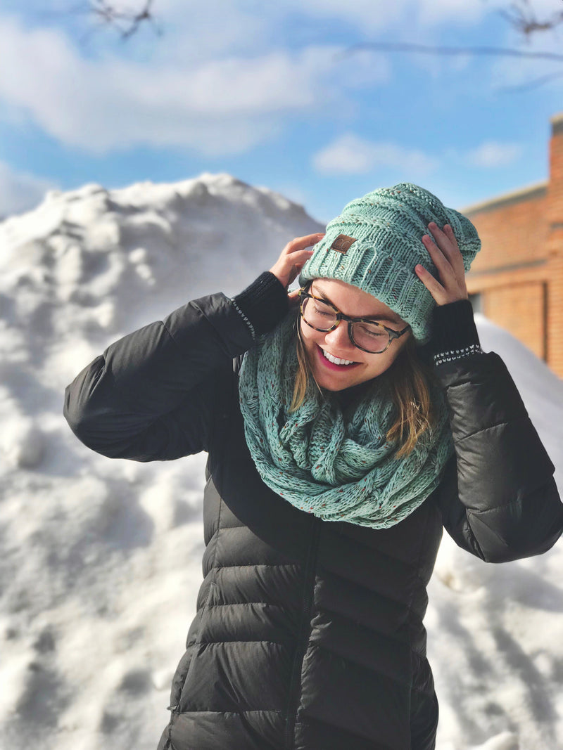 Funky Junque CC Oversized Slouchy Beanie Bundled With Matching Infinity Scarf - Confetti Mint