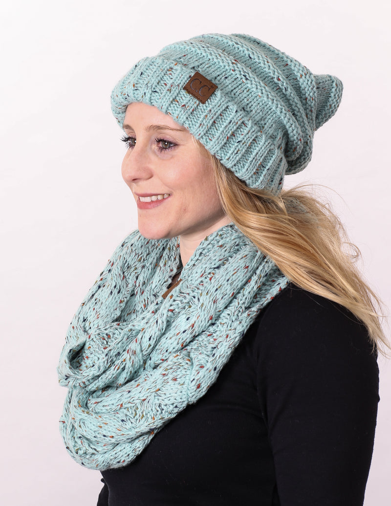 Funky Junque CC Oversized Slouchy Beanie Bundled With Matching Infinity Scarf - Confetti Mint