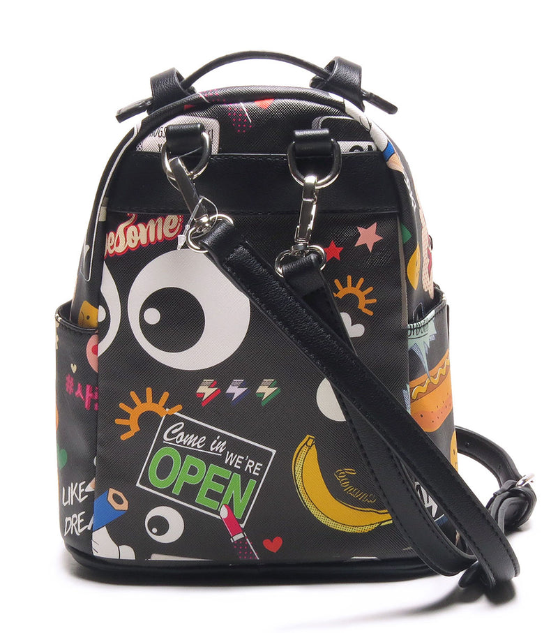Mini Backpack - Cartoon/Icons (Black)