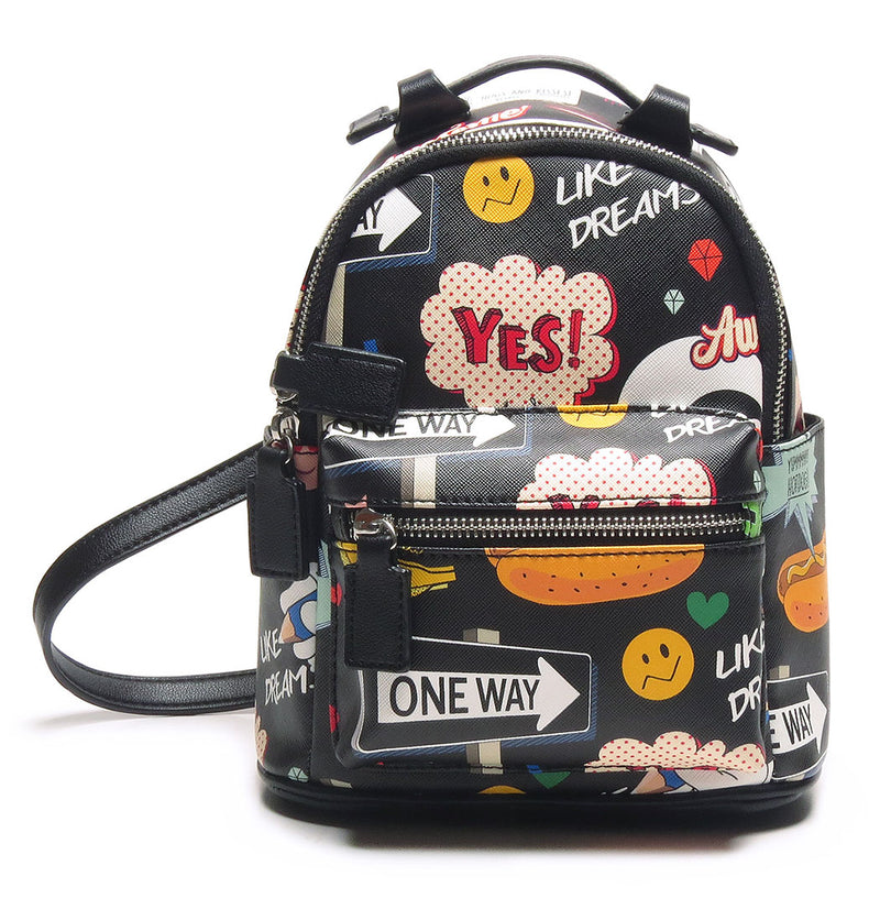 Mini Backpack - Cartoon/Icons (Black)