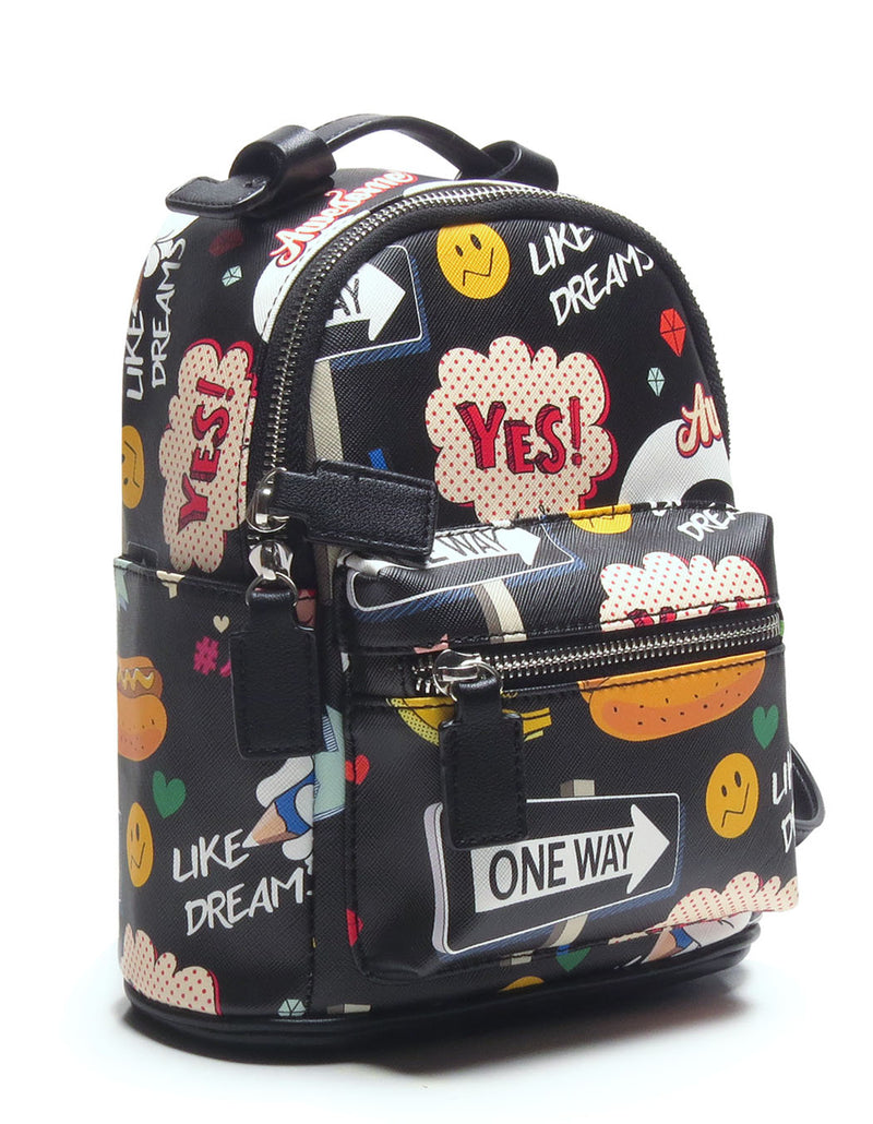 Mini Backpack - Cartoon/Icons (Black)
