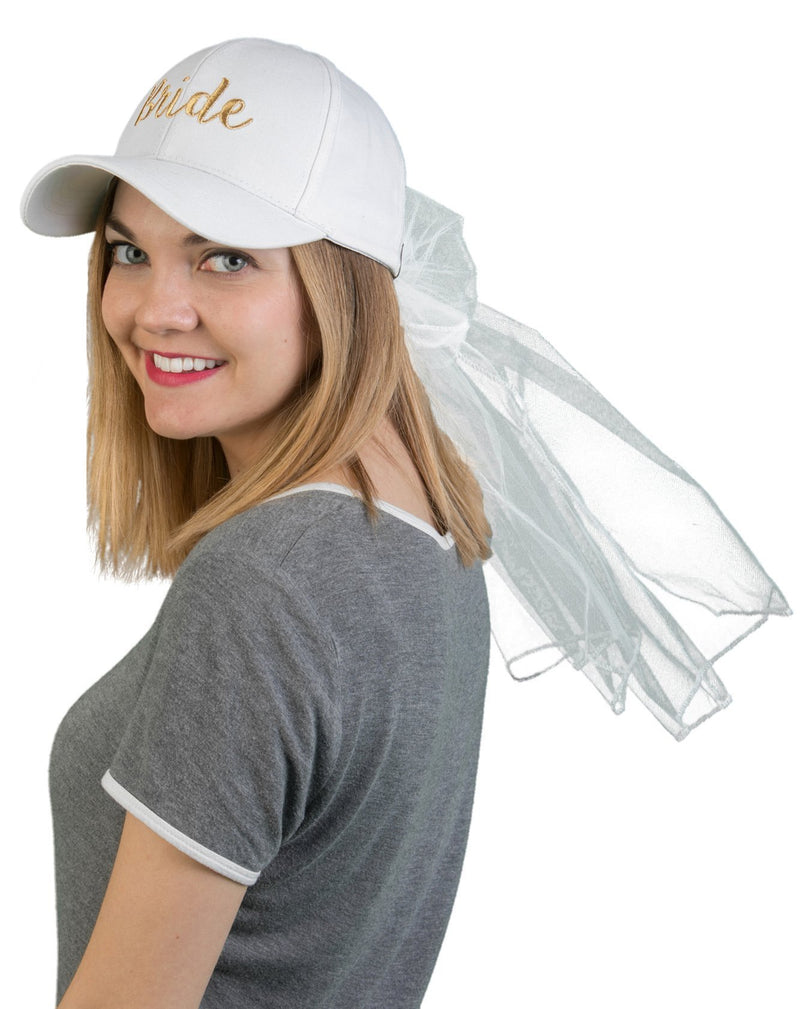 C.C Embroidered Baseball Cap - Bride (White with Veil)