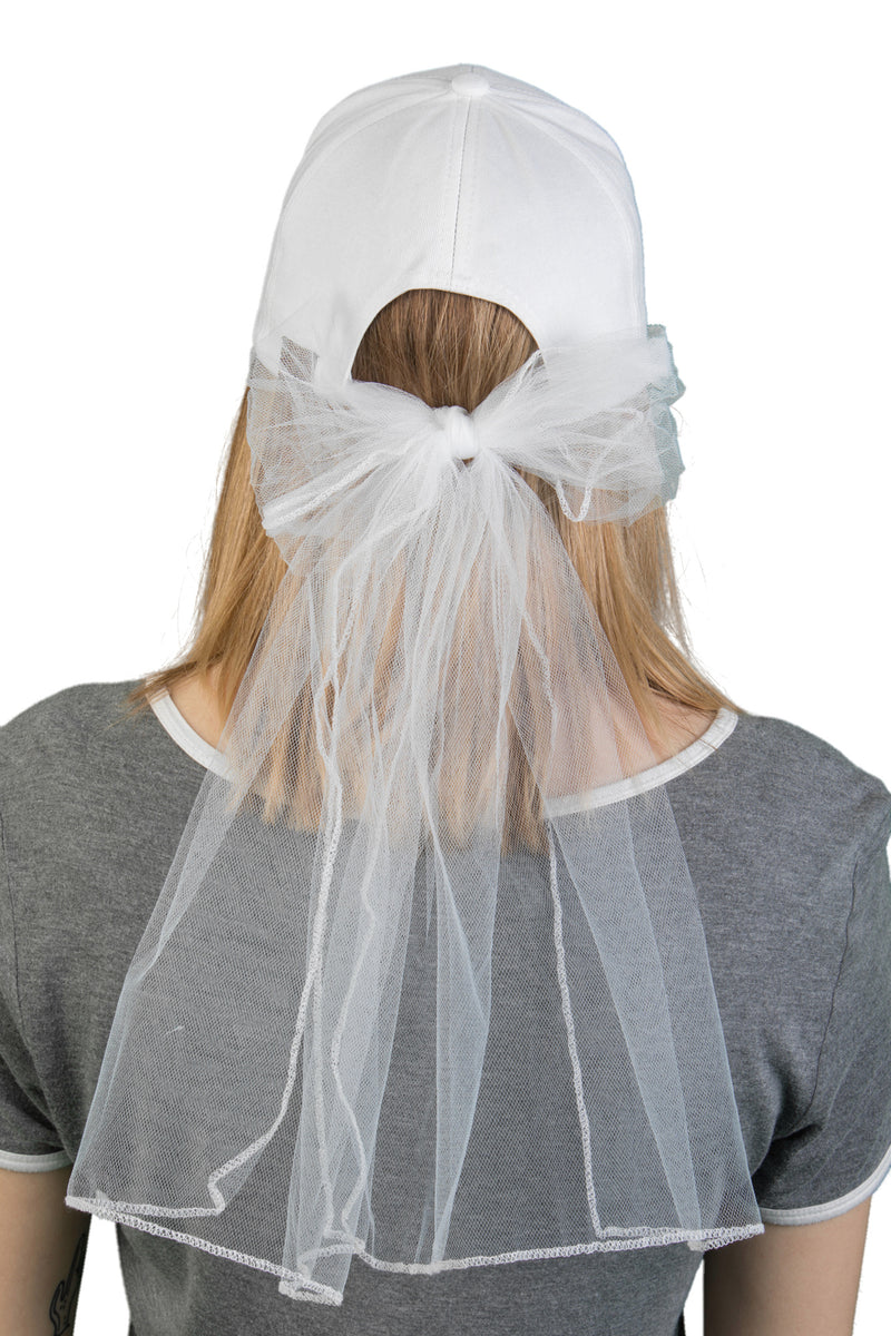 C.C Embroidered Baseball Cap - Bride (White with Veil)