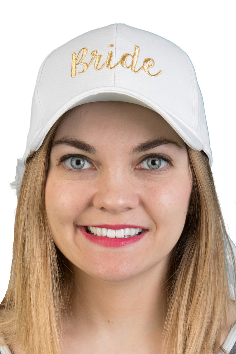 C.C Embroidered Baseball Cap - Bride (White with Veil)