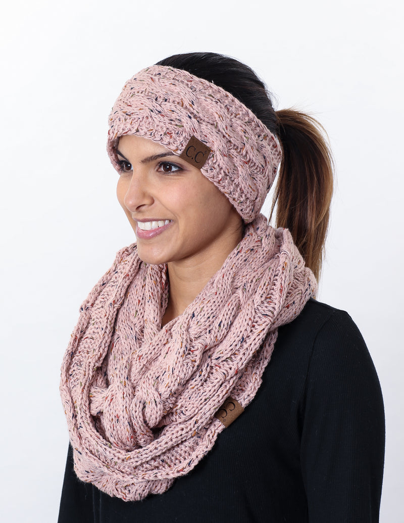 CC Fuzzy Lined Confetti Head Wrap With Matching Infinity Scarf - Indi Pink