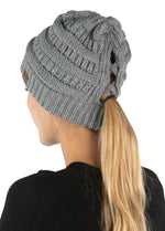 Criss Cross Beanie Tail Messy Bun High Ponytail Knit Cap