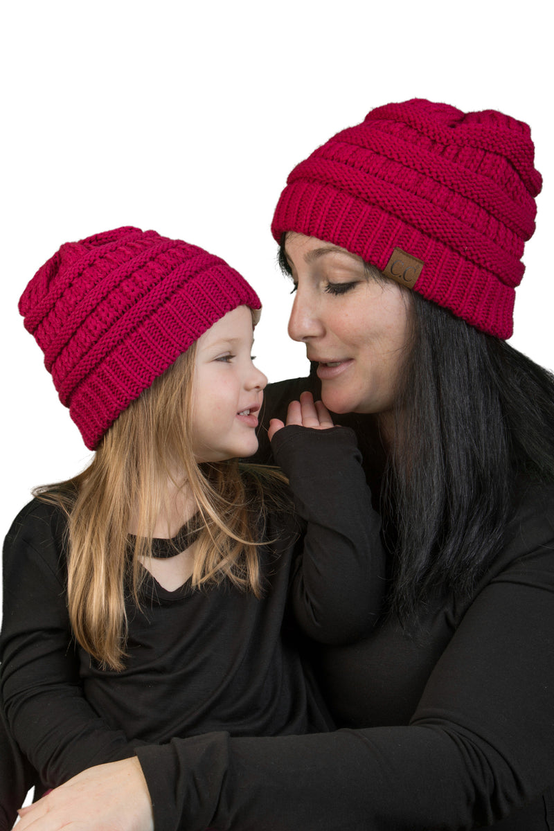C.C Women & Children's Matching Beanie Bundle - Hot Pink