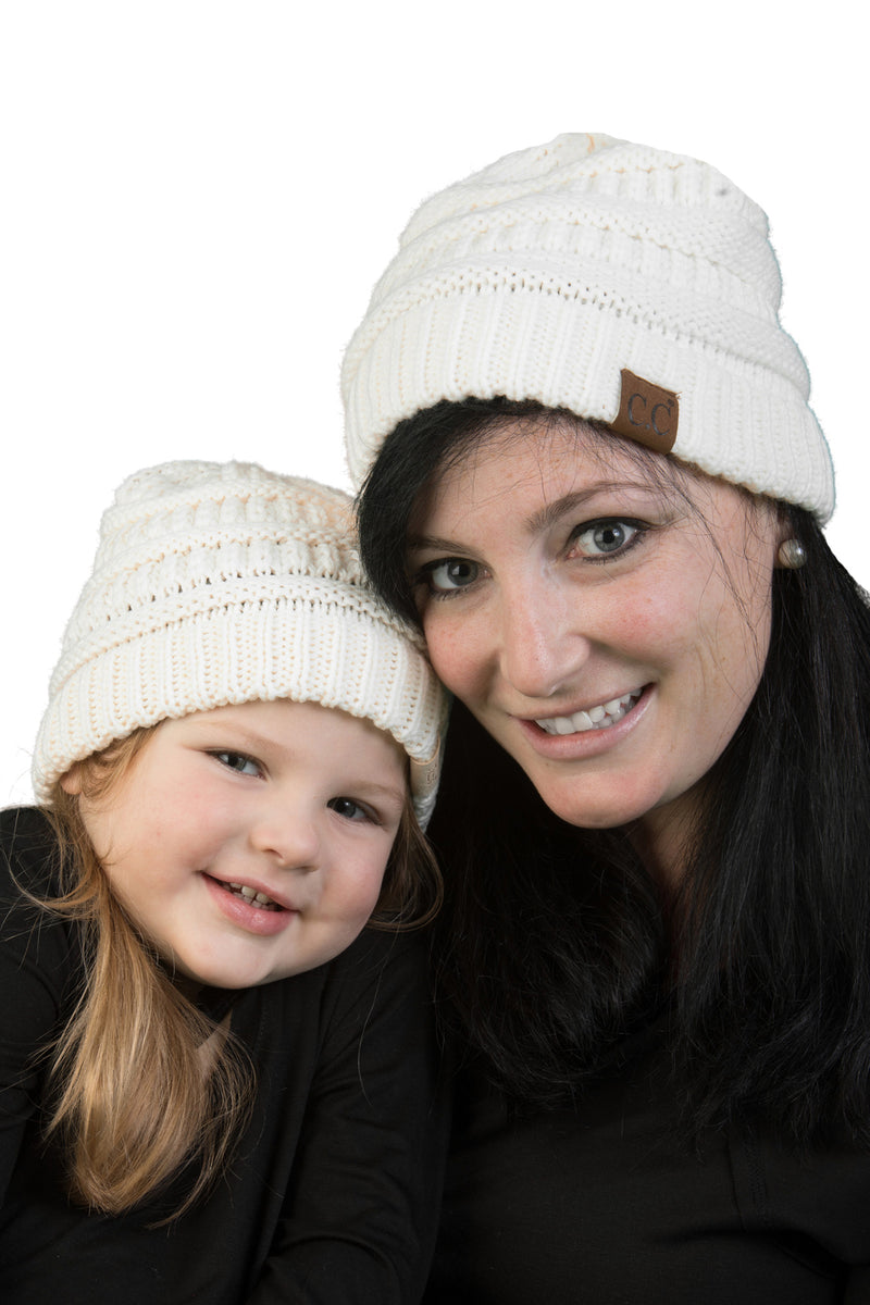C.C Women & Children's Matching Beanie Bundle - Ivory