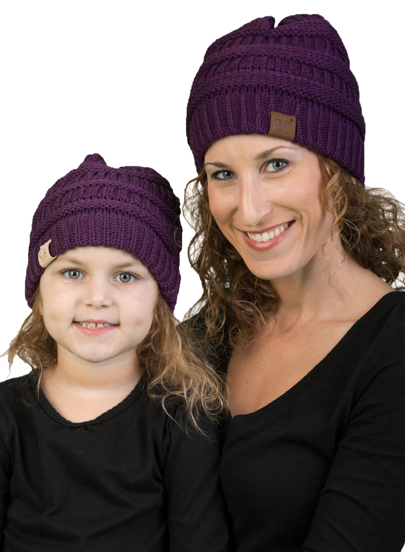 C.C Women & Children's Matching Beanie Bundle - Purple