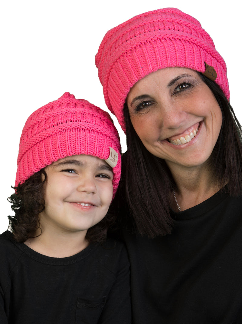 C.C Women & Children's Matching Beanie Bundle - Candy Pink