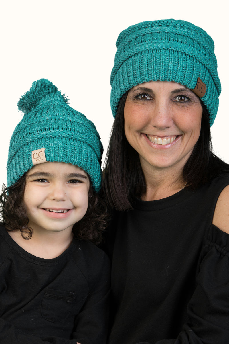 C.C Women & Children's Matching Pom Beanie Bundle - Mint Mix #15