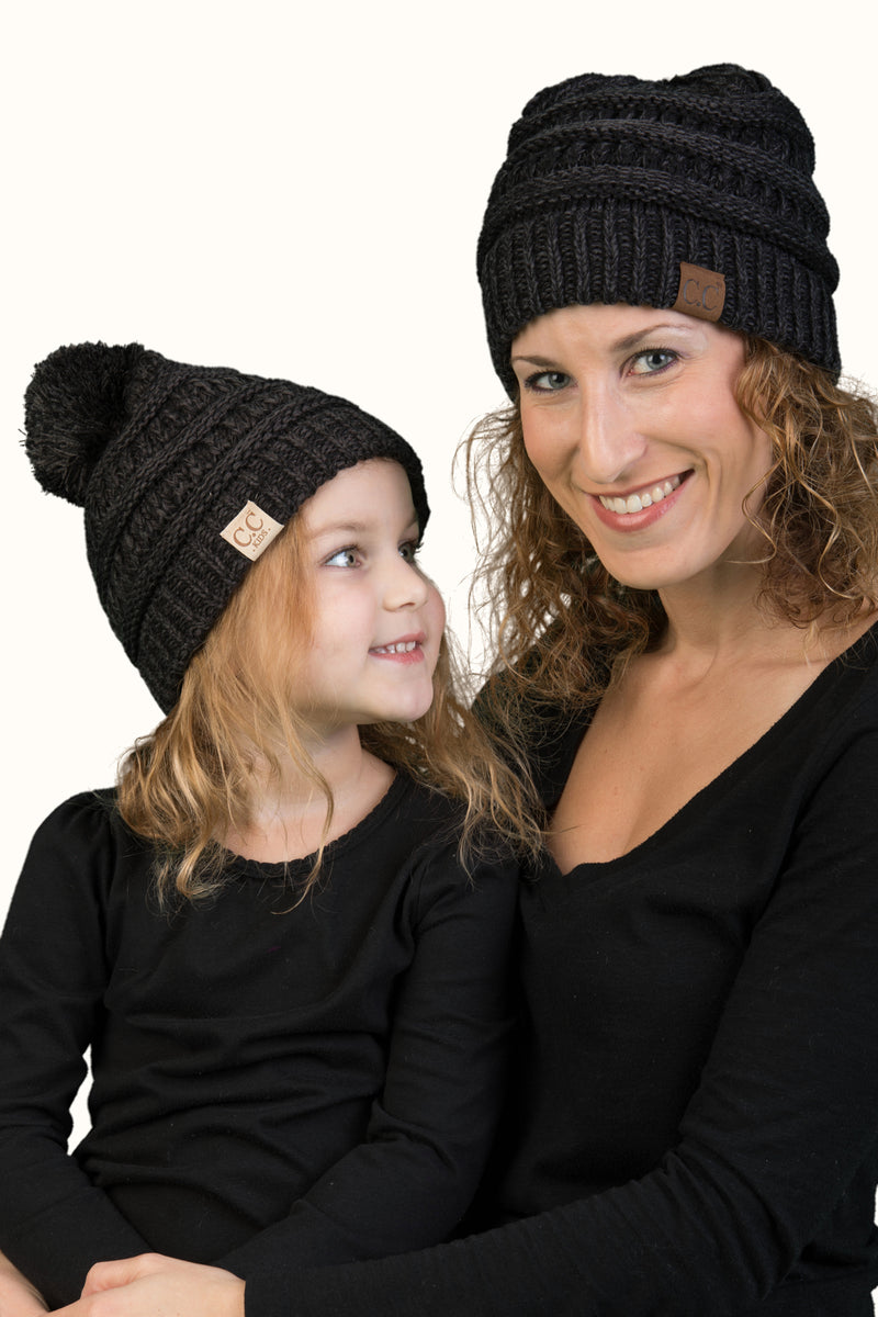 C.C Women & Children's Matching Pom Beanie Bundle - Black Mix #23