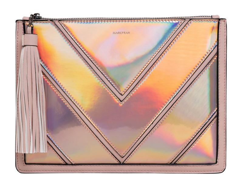 Funky Junque Evening Clutch - Metallic Chevron Rose