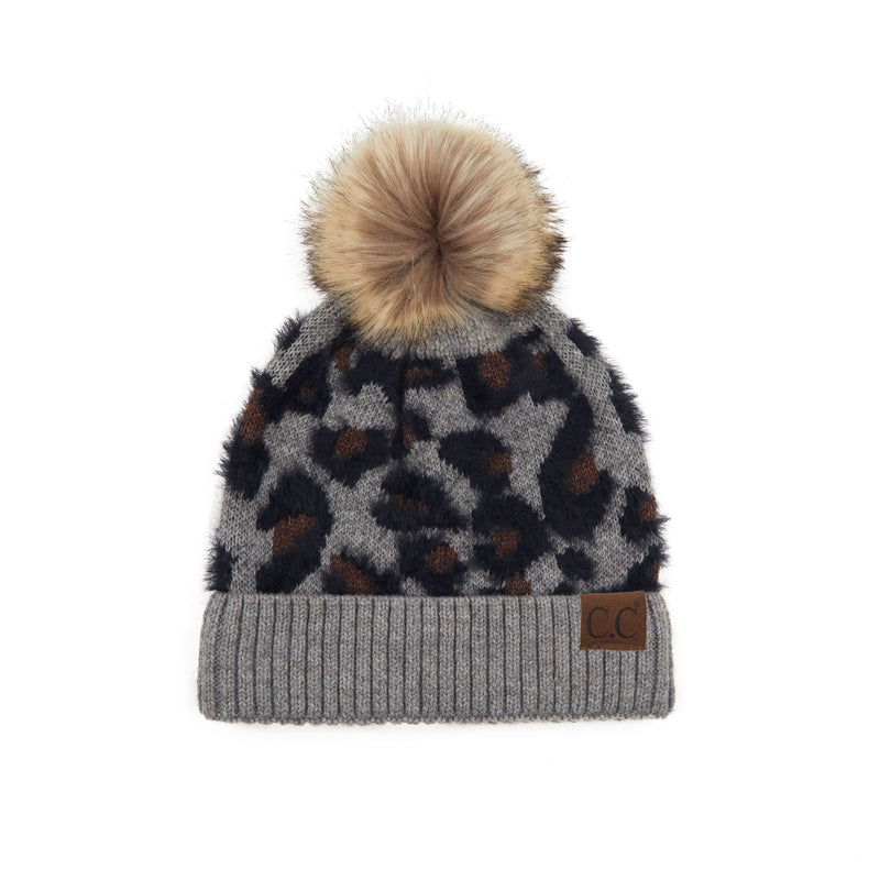 C.C. Faux Fur Pom Hat: Animal Print
