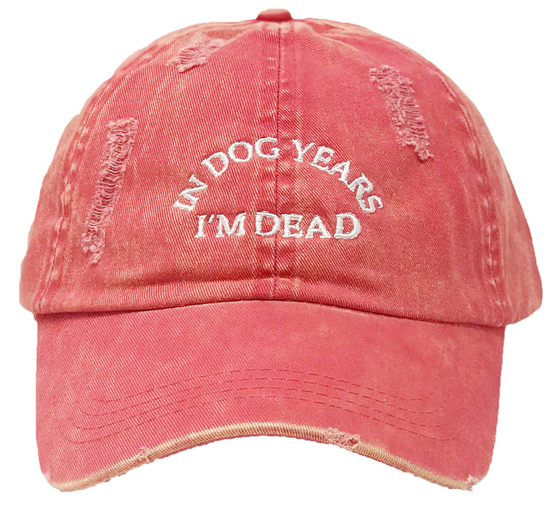 Unconstructed Dad Hat - In Dog Years I'm Dead (Distressed Coral)