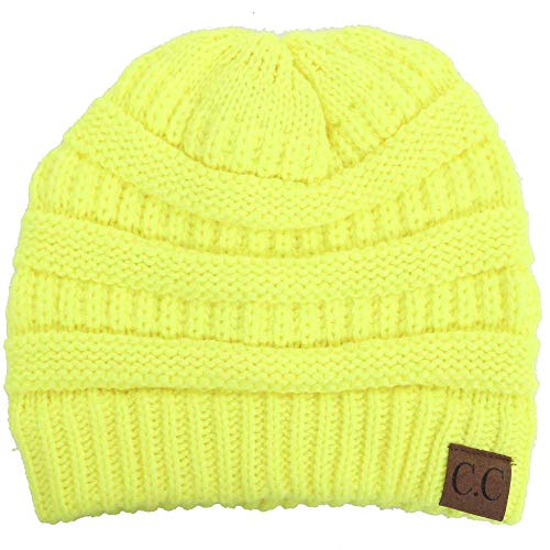 C.C. Classic Fit Cable Knit Beanie - Neon