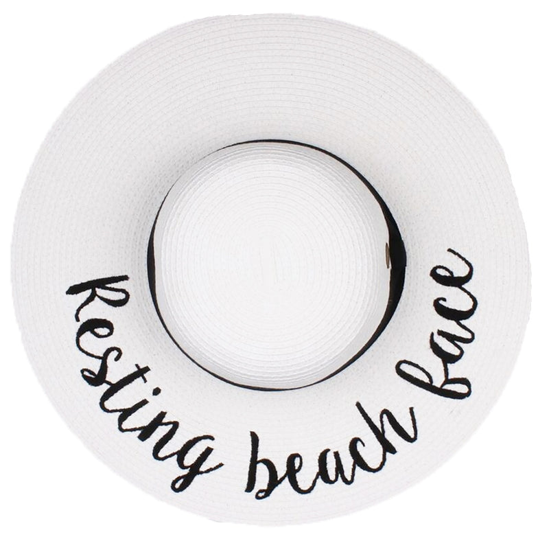 C.C Embroidered Sun Hat - Resting Beach Face (White Hat with Black Lettering)