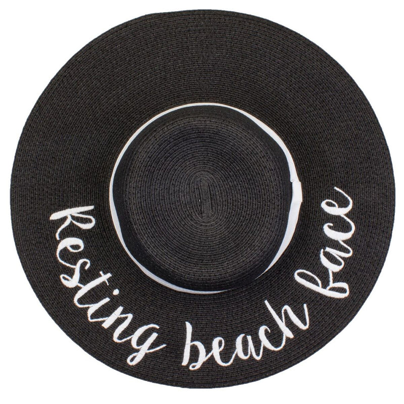 C.C Embroidered Sun Hat - Resting Beach Face (Black Hat with White Lettering)