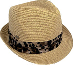Short Brim Fedora Hat - Natural w/ Leopard Band