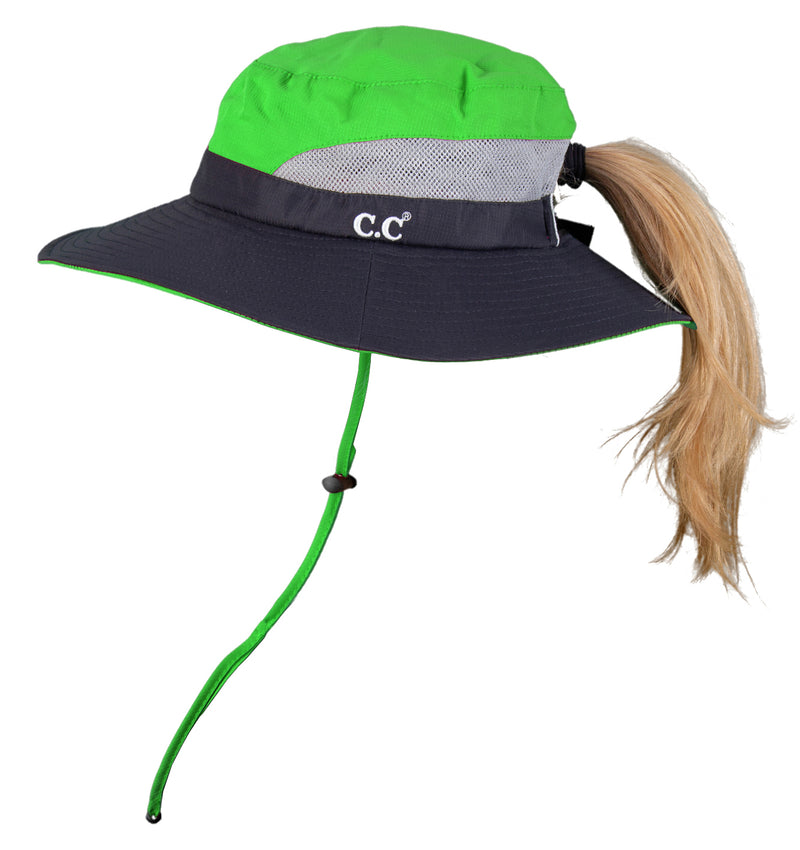 Ponytail Sun Hat w/ String - Color Block